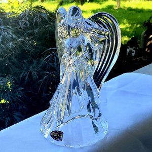 Vintage De Plomb Christmas Angel Candle Holder 7.5" clear leaded crystal